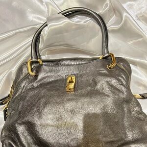 Marc Jacobs Shimmering Gray Satchel with Gold Accents
